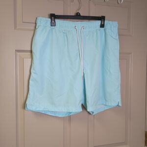 Lands End Mens Swim Shorts Size Large Baby Blue Pockets Drawstring Waist Lined